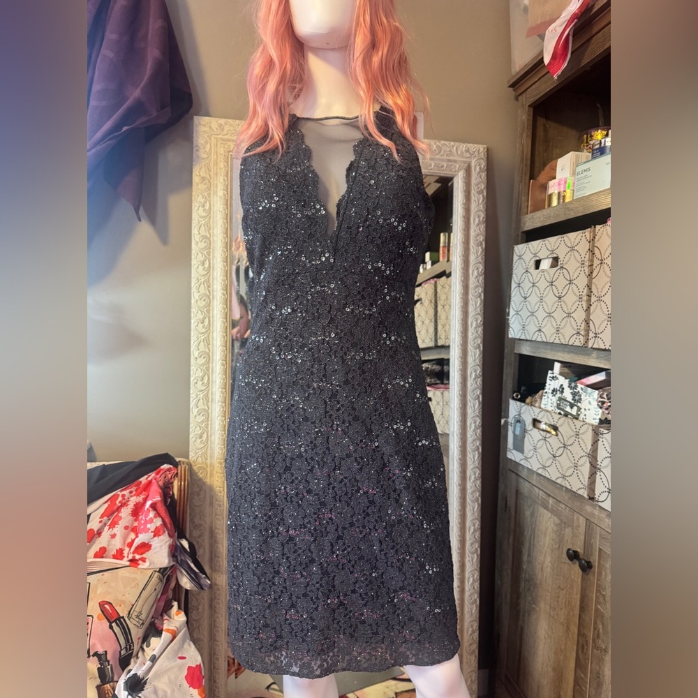 NW nightway charcoal sequin lined sleeveless mid length dress - Picture 3 of 17